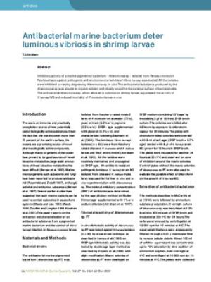 Antibacterial marine bacterium deter luminous vibriosis in shrimp larvae