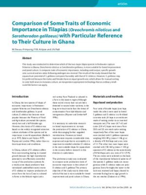Comparison of some traits of economic importance in tilapias (Orechromis niloticus and Sarotherodon galilaeus) with particular reference to their culture in Ghana