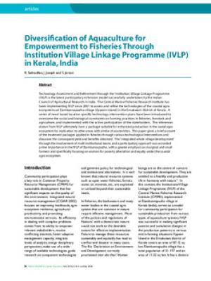 Diversification of aquaculture for empowerment to fisheries through institution village linkage programme (IVLP) in Kerala, India