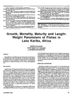 Growth, mortality, maturity and length-weight parameters of fishes in Lake Kariba, Africa