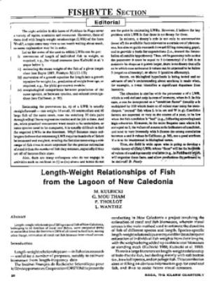 Length-weight relationships of fish from the lagoon of New Caledonia