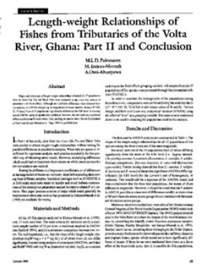 Length-weight relationships of fishes from tributaries of the Volta River, Ghana: Part II and Conclusion