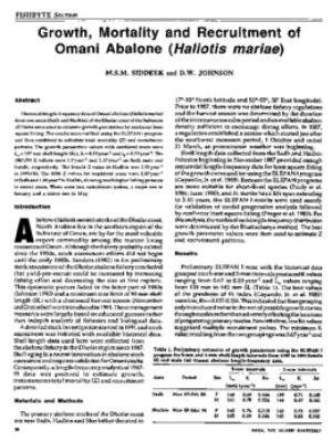 Growth, mortality and recruitment of Omani abalone (Haliotis mariae)