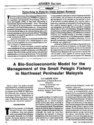 A bio-socioeconomic model for the management of the small pelagic fishery in northwest Peninsular Malaysia