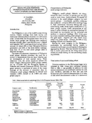 Small pelagic fisheries investigations in the Philippines. Part I: History of the fishery