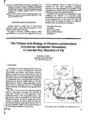 The fishery and biology of Penaeus canaliculatus (Crustacea: Decapoda: Penaeidae) in Laucala Bay, Republic of Fiji