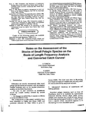 Notes on the assessment of the stocks of small pelagic species on the basis of length frequency analysis and converted catch curves