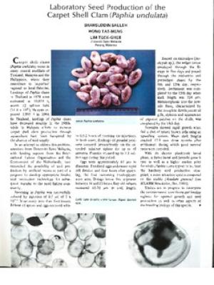 Laboratory seed production of the carpet shell clam (Paphia undulata)