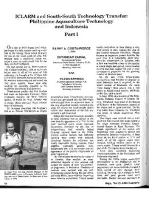 ICLARM and South-south technology transfer: Philippine aquaculture technology and Indonesia Part I