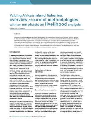 Valuing Africa's inland fisheries: overview of current methodologies with an emphasis on livelihood analysis