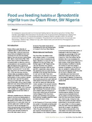 Food and feeding habits of Synodontis nigrita from the Osun River,  SW Nigeria