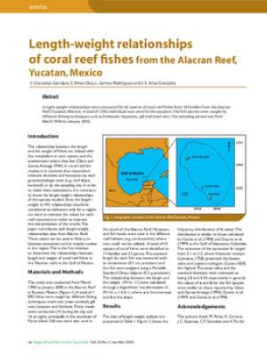 Length-weight relationships of coral reef fishes from the Alacran Reef, Yucatan, Mexico