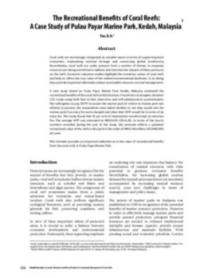 The recreational benefits of coral reefs: a case study of Pulau Payar Marine Park, Kedah, Malaysia