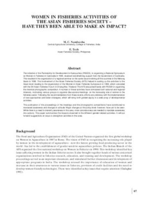 Women in fisheries activities of the Asian Fisheries Society - have they been able to make an impact?