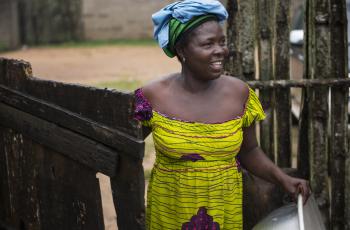 Bertha Kporvi (interviewee) at her home in Anlo Beach village, Ghana. Photo by Anna Fawcus.