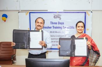 WorldFish and the Government of Odisha signed a new five-year agreement to empower women in Odisha through aquatic foods production. Photo: Department of Mission Shakti.