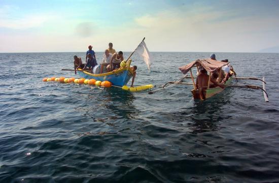 Local fishers in Timor Leste check a fish aggregating device moments after heavy concrete anchors have been dropped to a depth of 300m Photo by Dave Mills/WorldFish. 